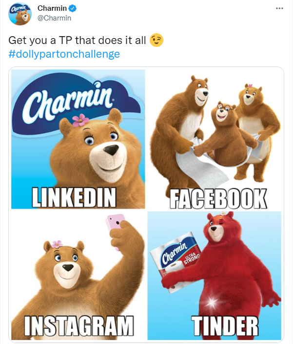 Charmin brand using humor on viral content.