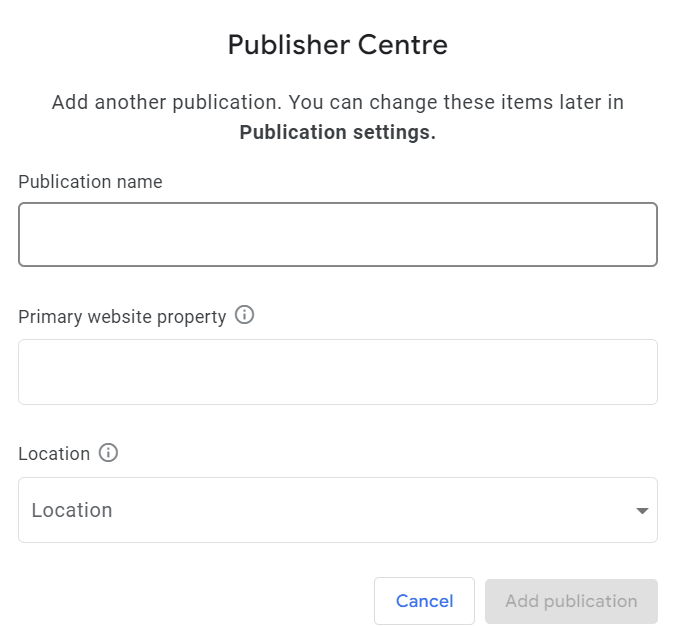 add site to publisher center