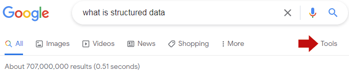 Скриншот кнопки инструментов Google для расширенного поиска