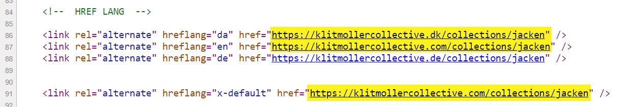 مجموعه Klitmøller - برچسب های hreflang اشتباه