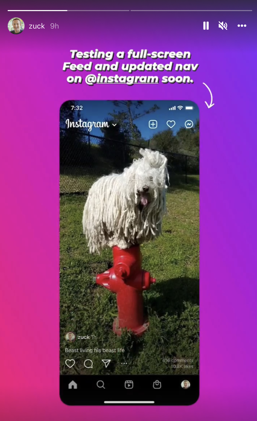 The main source of Instagram is moving in full screen