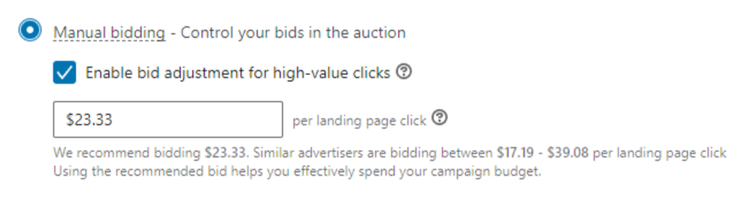 bidding example in LinkedIn Campaign Manager