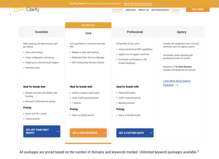 seoClarity pricing models