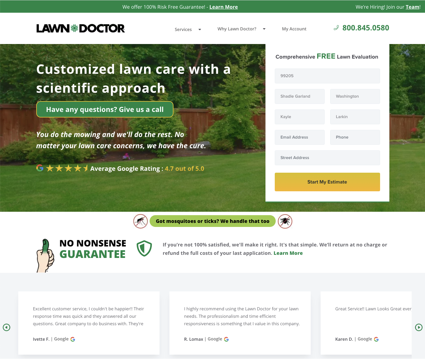local service provider landing page example