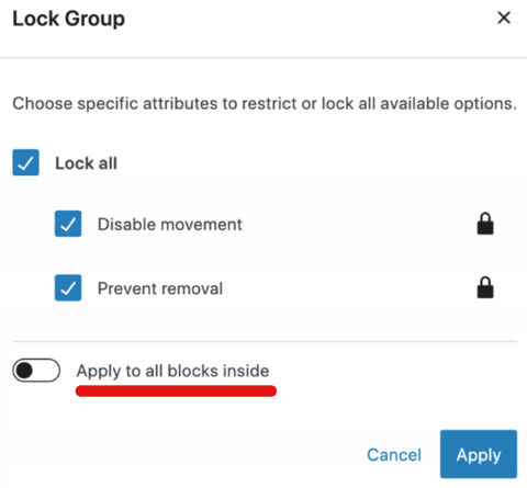 Close-up view of block lock modal