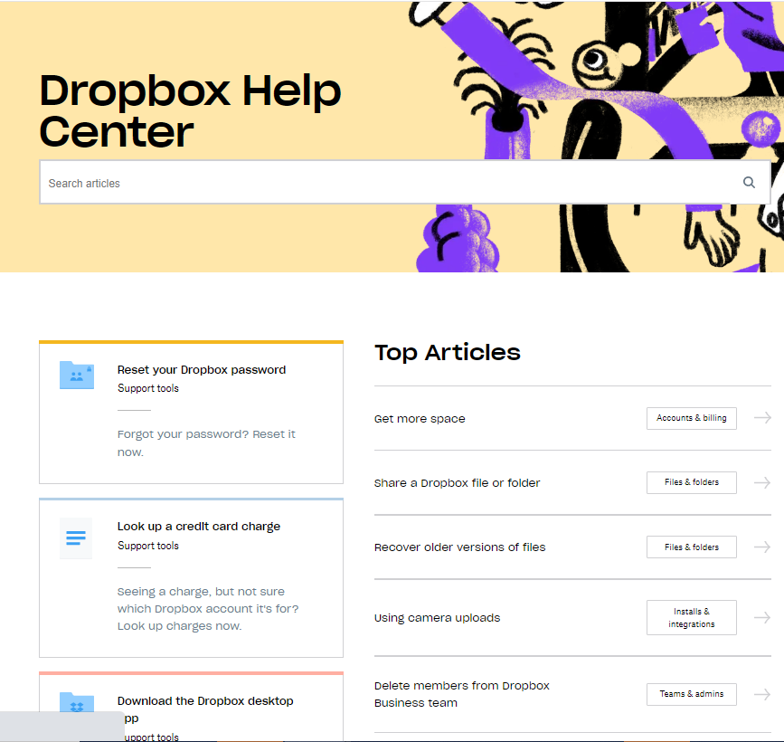 Dropbox Help Center Example 