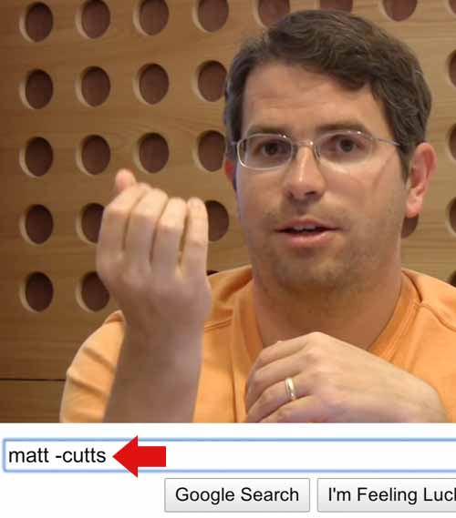 Screenshot of Matt Cutts Explaining the Minus Sign Search Operator