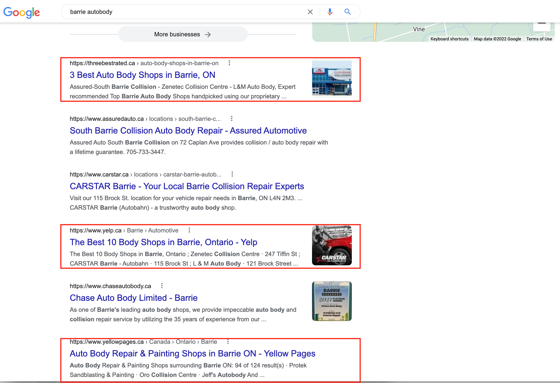 Pencarian Google Autobody Barrie