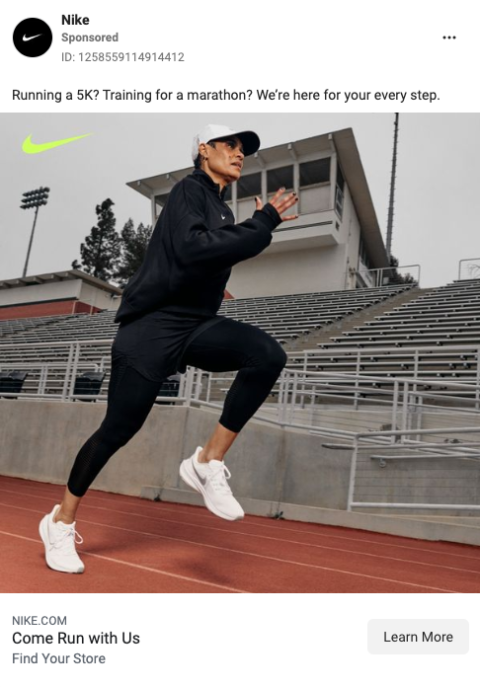 Publicité Nike sur Facebook
