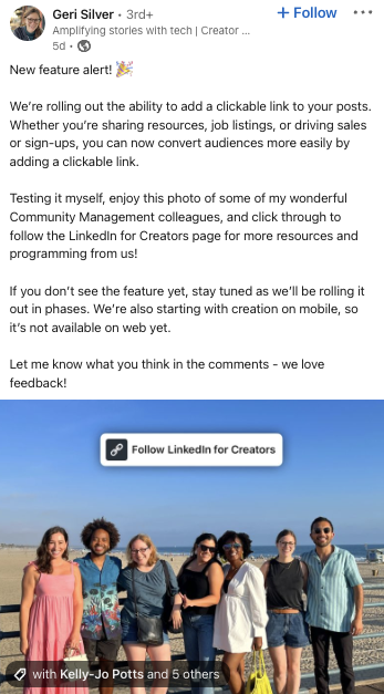 LinkedIn vous permet d'ajouter des liens cliquables aux publications photo