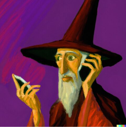 wizard holding an iPhone