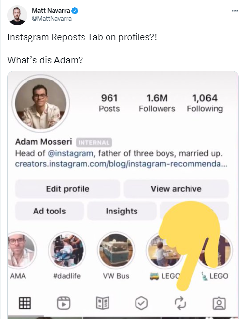 مثال على ميزة إعادة إرسال Instagram الجديدة.