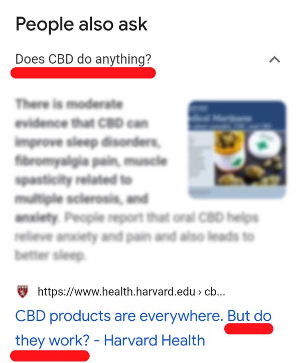 Clicking the first topic, "Does CBD do anything?"