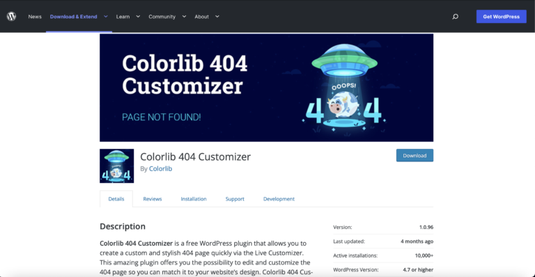 Colorlib 404 Customizer plugin