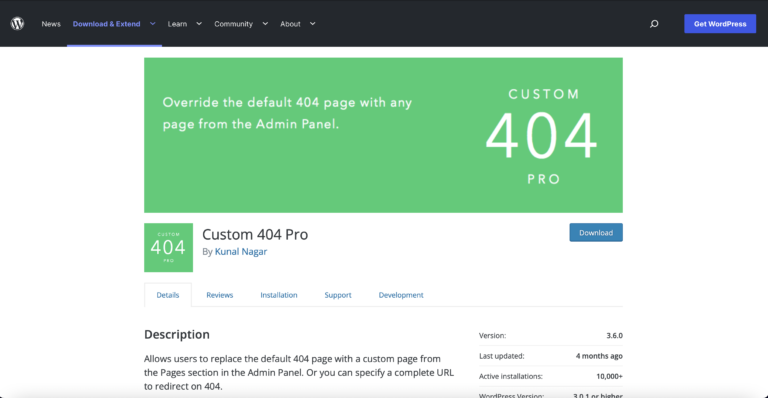 Complemento personalizado 404 Pro