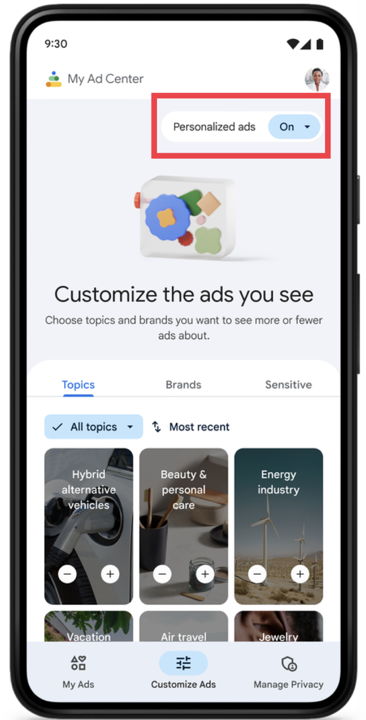Google le permite desactivar anuncios dirigidos y mantener búsquedas personalizadas
