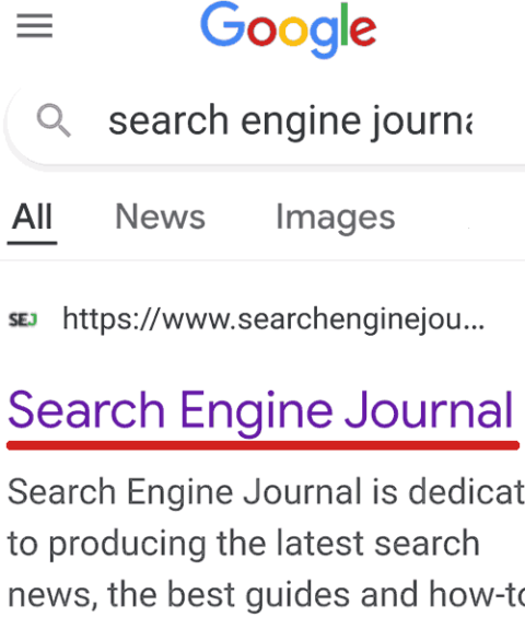 Search Engine Journal keyword search result.
