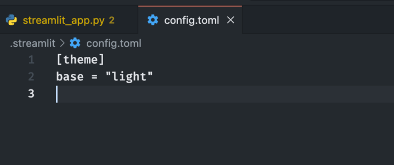 Il codice del file confing.toml per personalizzare il tema dell'app Streamlit