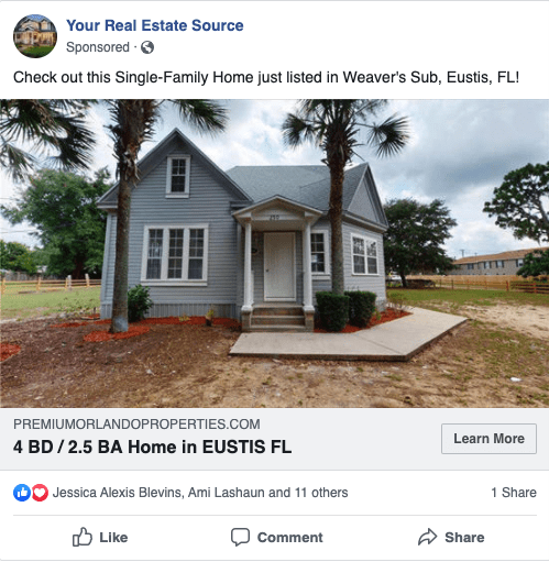 Facebook real estate CTA button for ads
