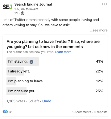 Результаты опроса показывают, что большинство из вас не покидают Twitter
