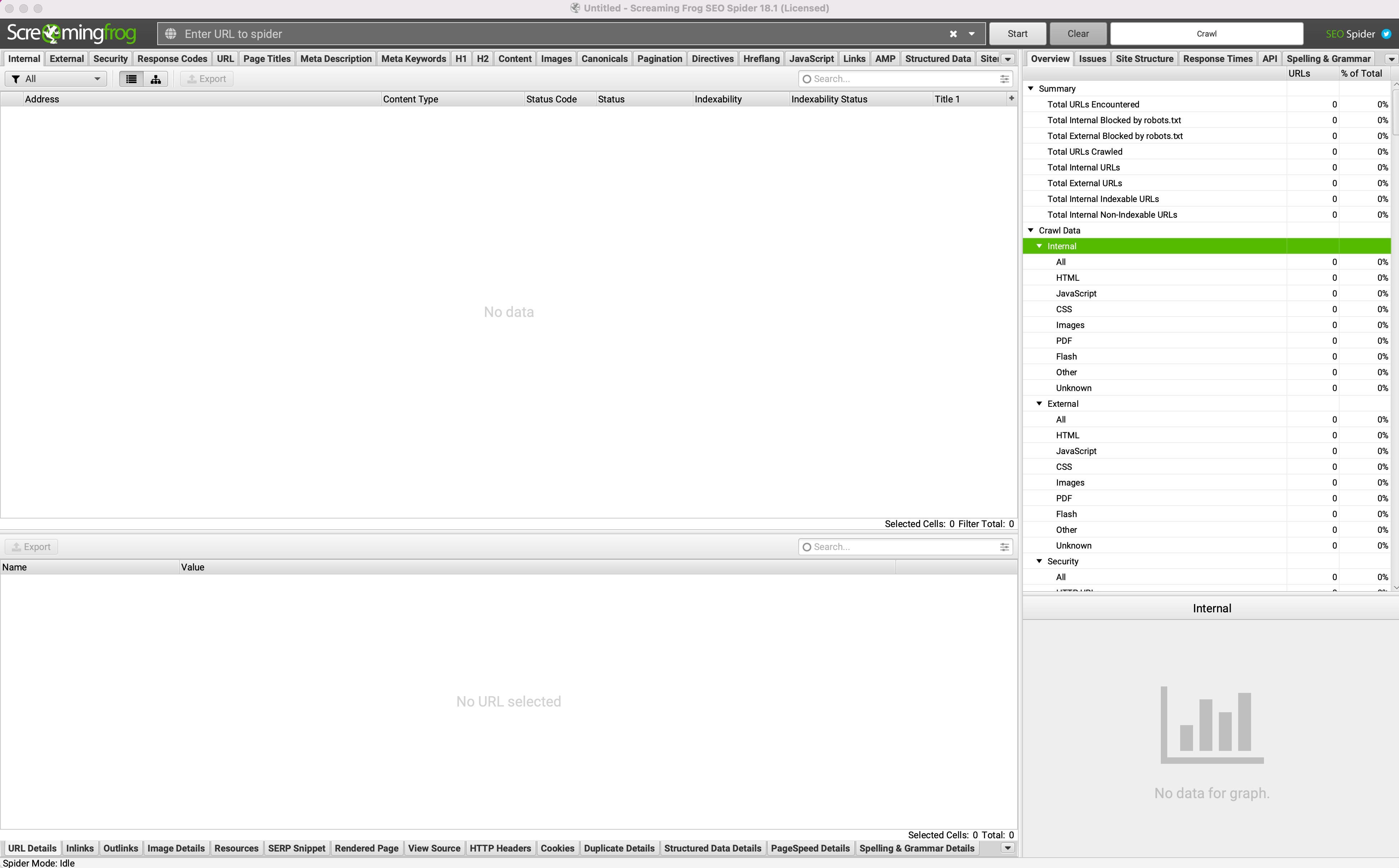 Screenshot of the interface of Screaming Frog SEO Spider