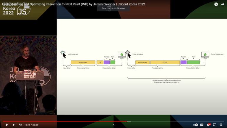 js conf korea jeremy Wagner intreraction to next paint youtube screenshot