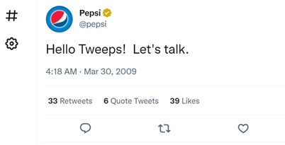 Pepsi's first Tweet