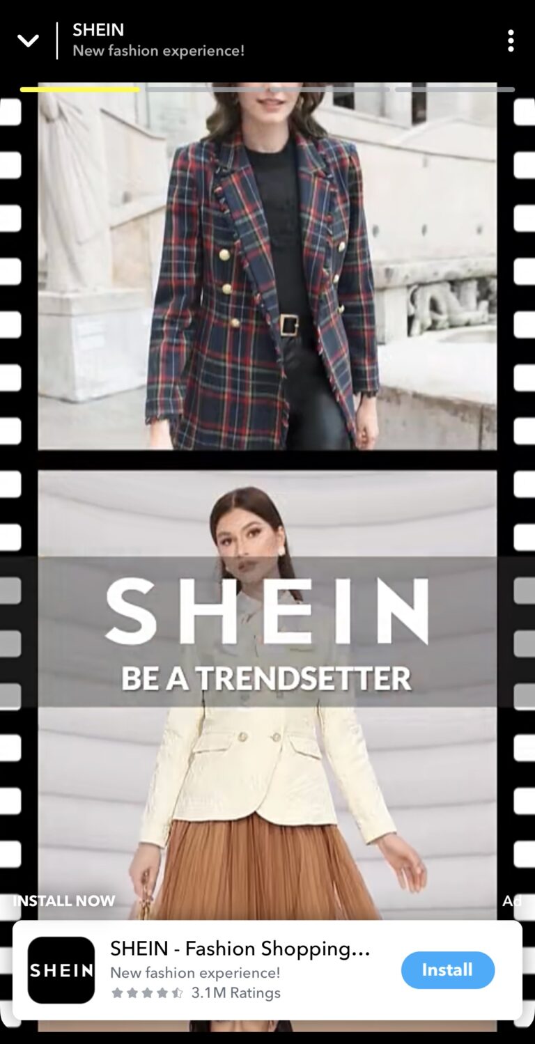 Пример рекламы в Snapchat от SHEIN