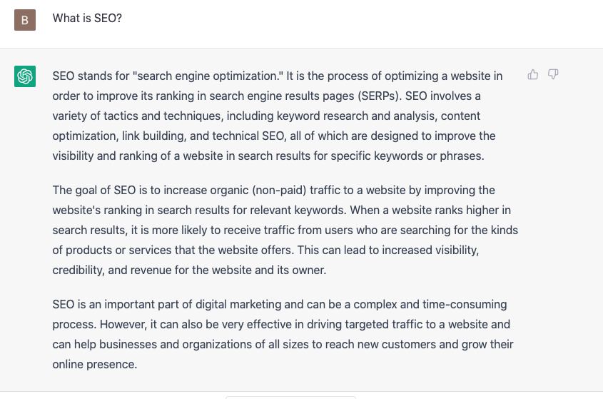 Asking ChatGPT: What is SEO by marketing consultants