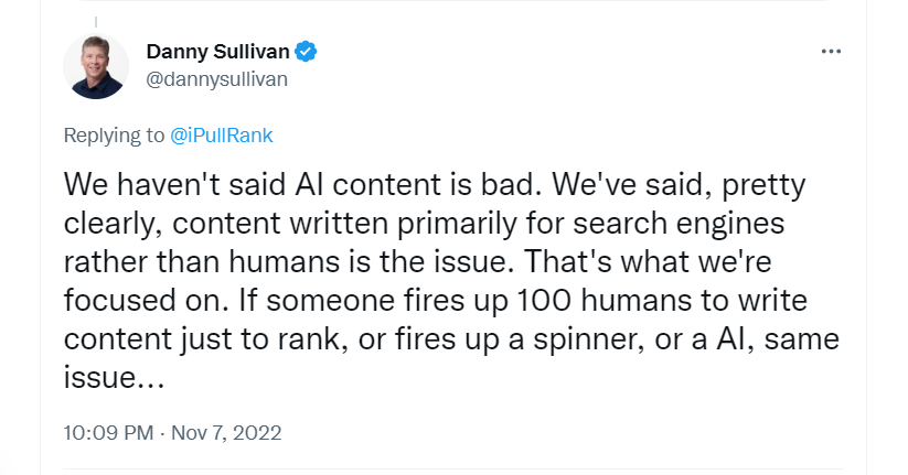 Дэнни Салливан: «Мы не говорили, что ИИ-контент — это плохо»