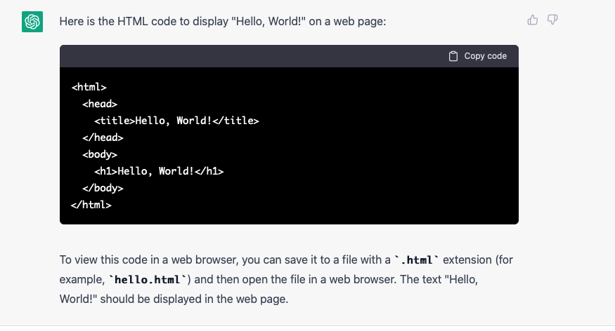 ChatGPT lập trình một mã HTML đơn giản