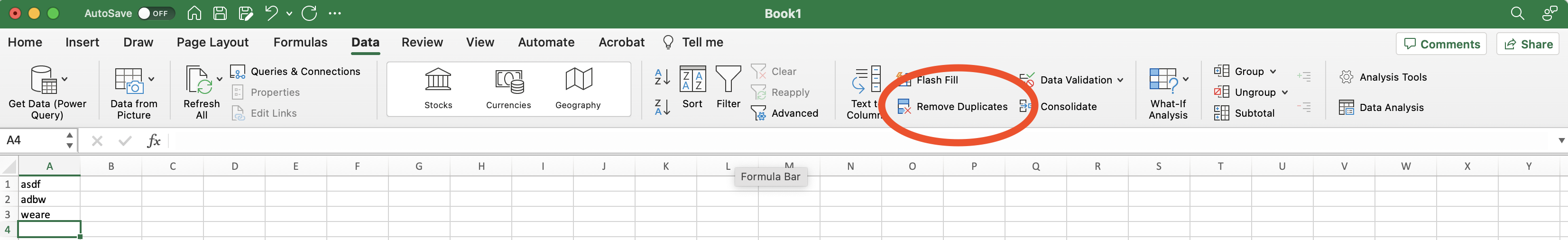 Remove duplicates in Excel.