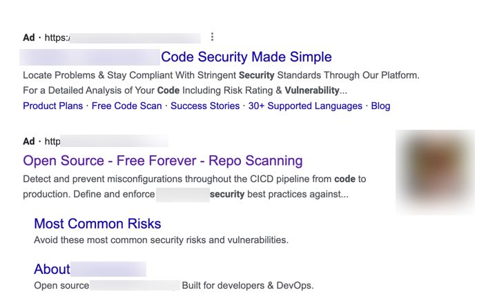 Extensões de sitelink - exemplo de segurança de código