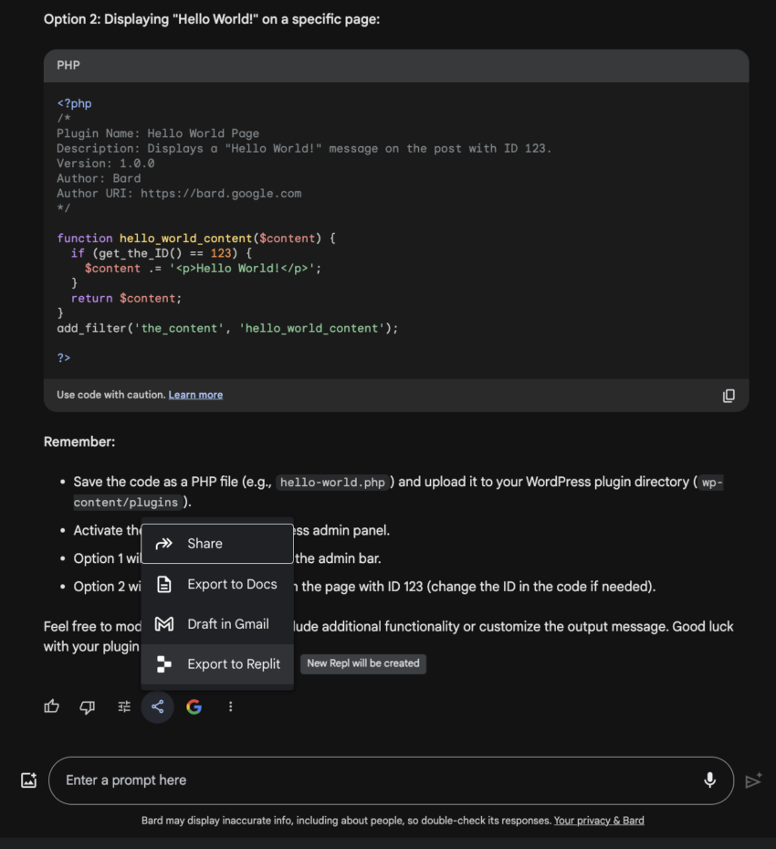 Google Bard: Export Code To Replit In 18 Programming Languages