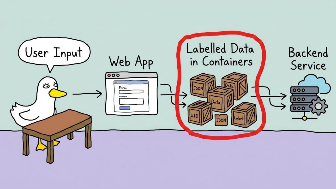 User input travelling from browser to backend in labelled containers
