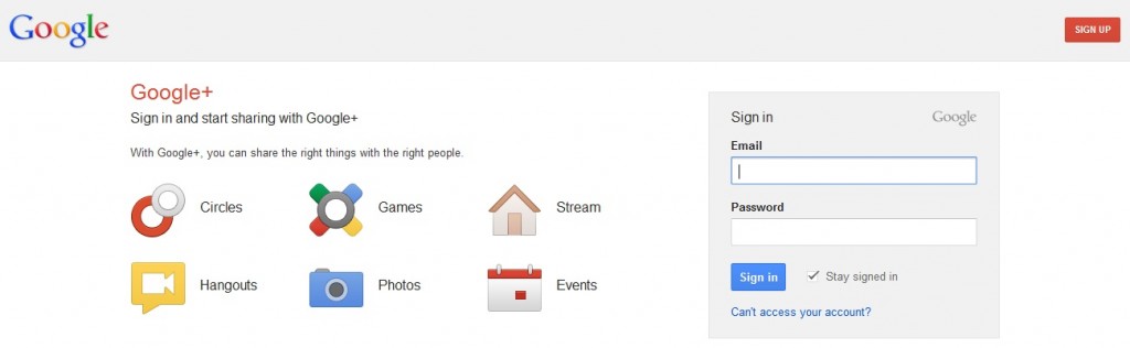 Google+ Sign Up Page