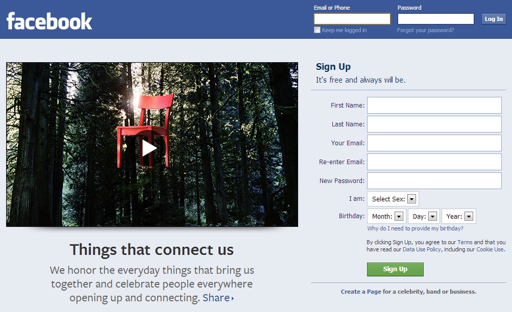 Facebook Sign In and Homepage